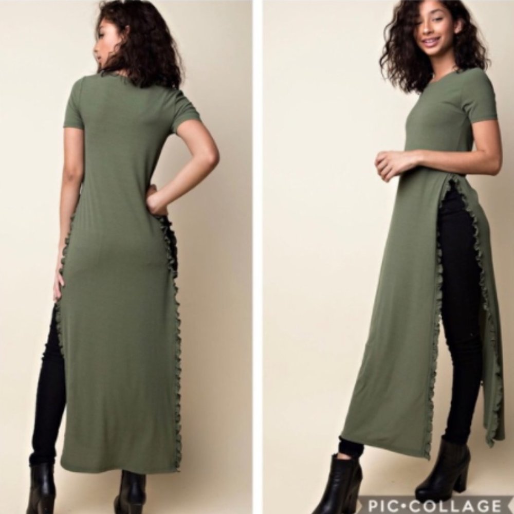 HP!!! 🎉🎉Maxi Olive T-Shirt w/Ruffles...